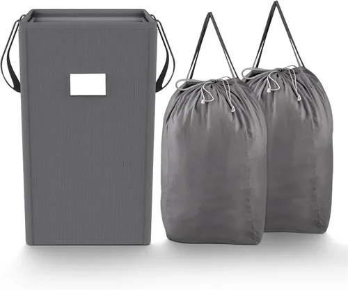 Vista 10 de MCleanPin - Cesta grande y plegable para la ropa con 2 bolsas de lavandería desmontables y tarjeta de clasificación, duradera, para ropa de cama