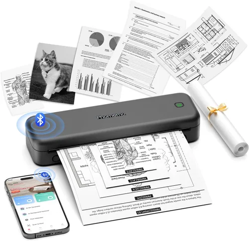 Vista 8 de Phomemo M834 Impresora Portátil Inalámbrica para Viajes Actualizada, Impresora Térmica Bluetooth 8.5" x 11" & A4, Compatible con iOS, Android y PC