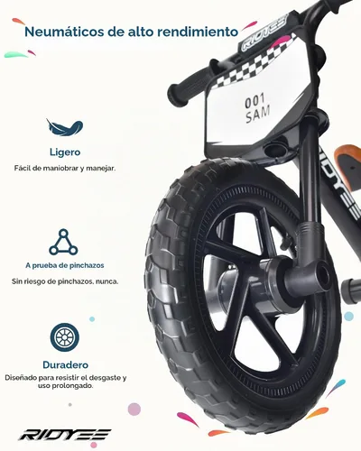 Vista 4 de RIDYEE Bicicleta de equilibrio para niños de 2 a 5 años con ajuste sin herramientas, dirección limitada, reposapiés, placa de nombre personalizada