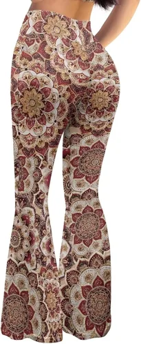 Vista 2 de Pantalones acampanados góticos de los años 70 para mujer, pantalones acampanados de yoga de cintura alta, leggings bohemios, hippie, discoteca