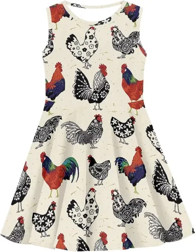 Vista 3 de Vestido casual para niñas, lindos trajes de verano sin mangas, tallas 3-16, Chicken