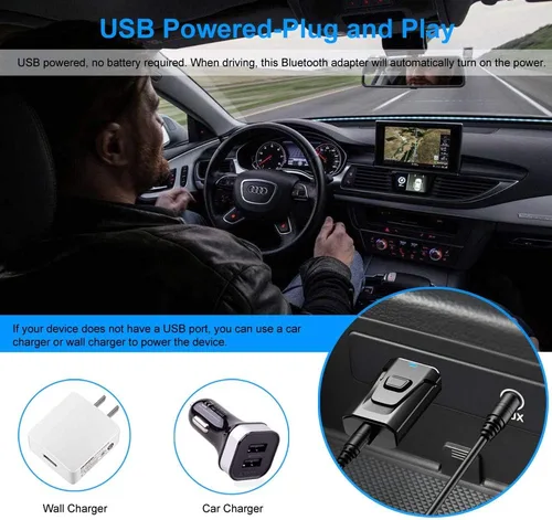 Vista 6 de Adaptador auxiliar Bluetooth para automóvil, receptor de música estéreo inalámbrico 5.0 con cancelación de ruido, kits de automóvil manos libres