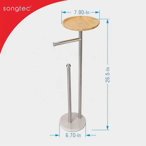 Vista 6 de Soporte para papel higiénico con bandeja grande de bambú de 7.9 pulgadas, base de mármol más pesada de 2.2 libras, soporte de papel de pie