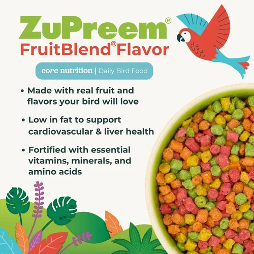 Vista 2 de ZuPreem FruitBlend - Gránulos para pájaros, alimento diario para periquito, periquito, loro pequeño, paloma, nutrición básica para pájaros pequeños