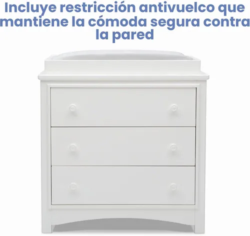 Vista 8 de Delta Children Perry - Cómoda de 3 cajones con cambiador y cajones entrelazados, color blanco bianca