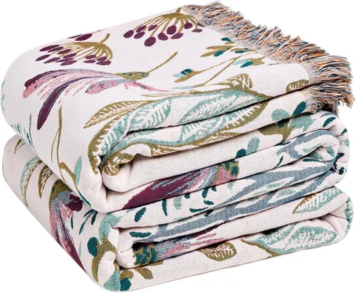 Vista 35 de LUTBM Manta bohemia para sofá de 50 x 60 pulgadas, 100% algodón, suave Animal-pájaro-a