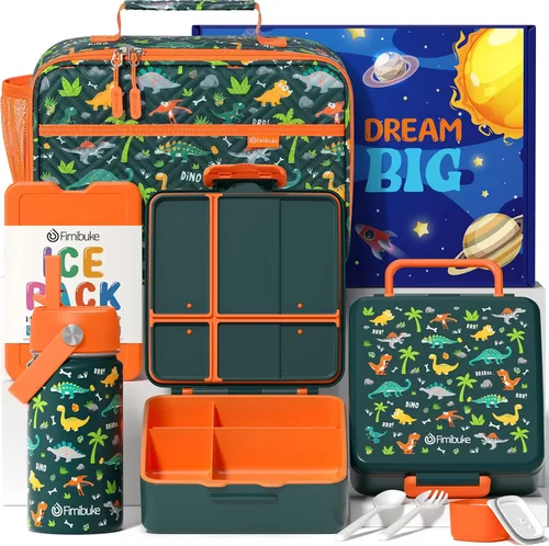 Vista 16 de Fimibuke Lonchera Bento para Niños con 4 Compartimentos, Bolsa de Almuerzo Aislada, Botella de Agua Aislada de Acero Inoxidable, Paquete de Hielo