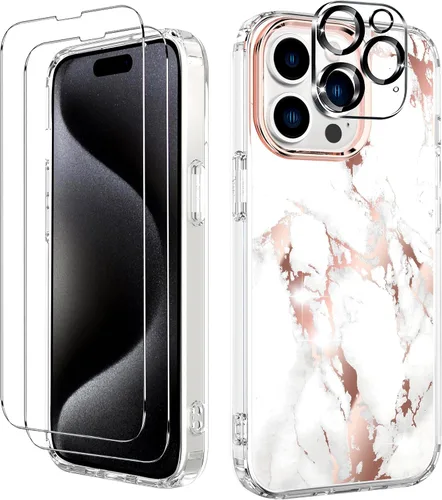 Vista 8 de BAISRKE Funda transparente con diseño para iPhone 15 Pro Max de 6.7 pulgadas, con 2 protectores de pantalla + 1 paquete de protector de lente