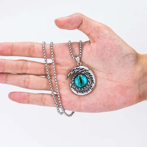 Vista 4 de SILBAZ 316L Stainless Steel Blue Eye Necklace for Men Eye of HorusEvil of EyeHamsa of Hand Eye Pendant Necklace Amulet Jewelry Christmas Gift for