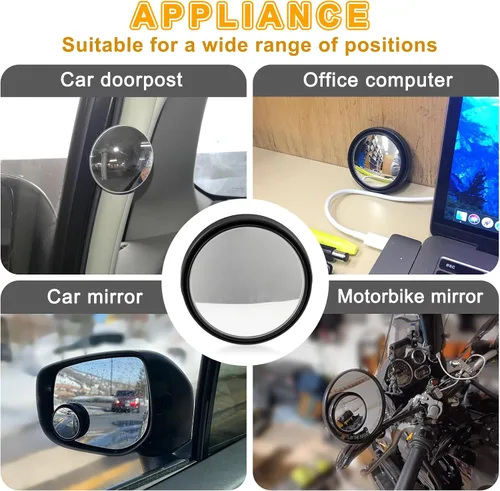 Vista 5 de Espejo retrovisor convexo redondo de vidrio HD de 2 pulgadas con marco, espejo de punto ciego para automóvil, gran angular de 360 grados con parte