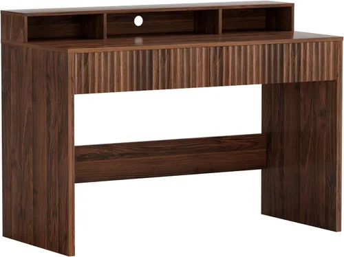 Vista 9 de Escritorio ejecutivo de 47 pulgadas con cajón estriado, moderno escritorio de oficina en casa con soporte largo para monitor y 2 cajones, escritorio