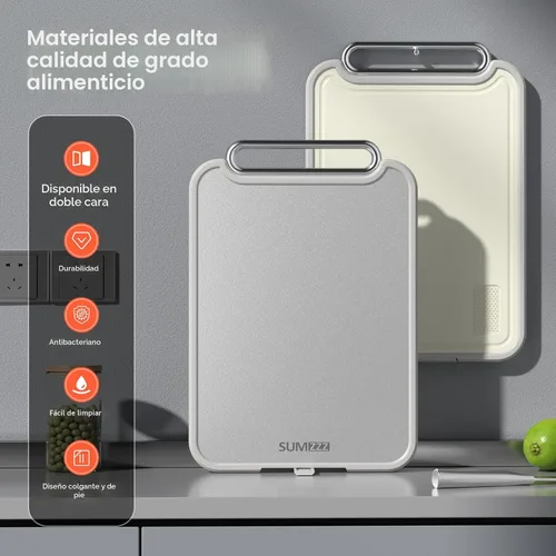 Vista 3 de Sumzzz Tabla de cortar de acero inoxidable para cocina, tabla de cortar 2 en 1 de doble cara, apta para lavavajillas, acero inoxidable de grado