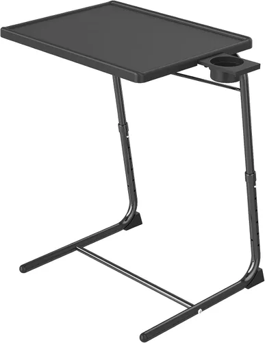 Vista 8 de Mesa con bandeja de TV, mesa de comedor ajustable para comer en el sofá con soporte para tazas, escritorio plegable con 6 ajustes de altura y 3