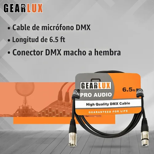 Vista 3 de Gearlux Cable DMX, 3 pines, macho a hembra, 6.5 pies - 10