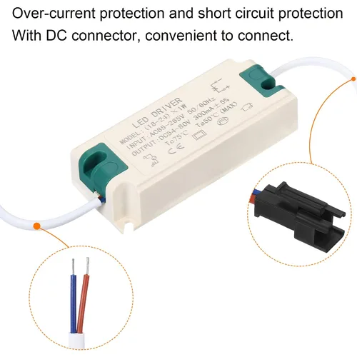 Vista 5 de PATIKIL 18-24W 300mA LED Driver, AC 85-265V Salida 54-80V DC Conector macho Conector Rectificador de corriente constante Transformador Fuente