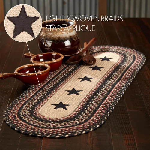 Vista 3 de VHC Brands Primitive Colonial Star - Camino de mesa, color marrón y negro, rojo, mezcla de yute, ovalado, 13 x 36 pulgadas