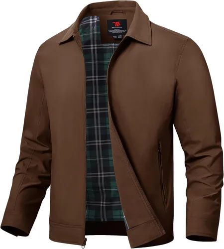 Vista 21 de TBMPOY Chaquetas ligeras para hombre, cortavientos ligeros, con cremallera completa, casual, para trabajo, golf, negocios, otoño, abrigo