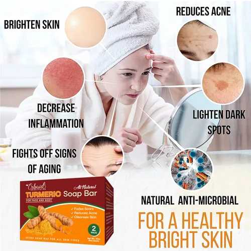 Vista 3 de Jabón de cúrcuma natural para cara y cuerpo – Jabón iluminador de piel de cúrcuma para manchas oscuras, áreas íntimas, axilas – Lavado facial