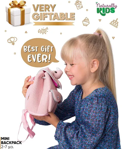 Vista 2 de Naturally KIDS Mini mochila de dinosaurio mochila muy pequeña para niñas y niños juguetes de dinosaurio para niños de 3 a 5 años mochila rosa