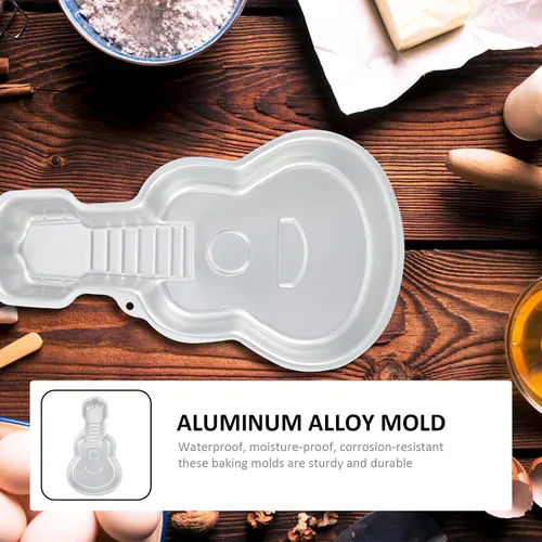 Vista 5 de Decoración de coche para decoración de coche, anillos de aluminio 3D con forma de guitarra para decoración de pasteles, molde para hornear, molde