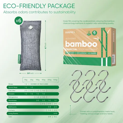 Vista 9 de Absorbedor de olores de carbón activado, paquete de 6 eliminadores de olores naturales para zapatos, bolsas purificadoras de aire de carbón