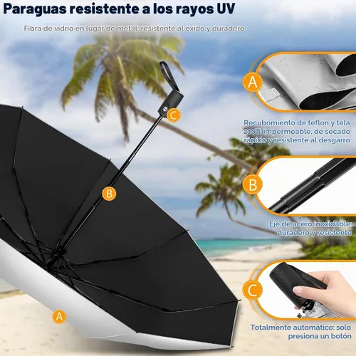 Vista 7 de ZOMAKE Paraguas UV para protección solar, paraguas compacto de viaje de 46