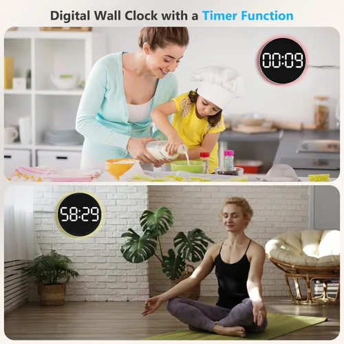 Vista 4 de Reloj de pared digital, pantalla LED grande de 10 pulgadas, reloj digital con luz RGB, control remoto, atenuador de brillo automático con luces
