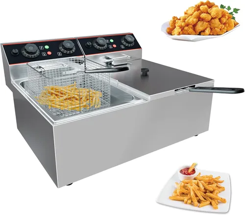 Vista 11 de Freidora eléctrica comercial de 6 L (6.5 cuartos de galón) con 1 cesta, freidora de acero inoxidable de 1500 W para uso doméstico, temperatura