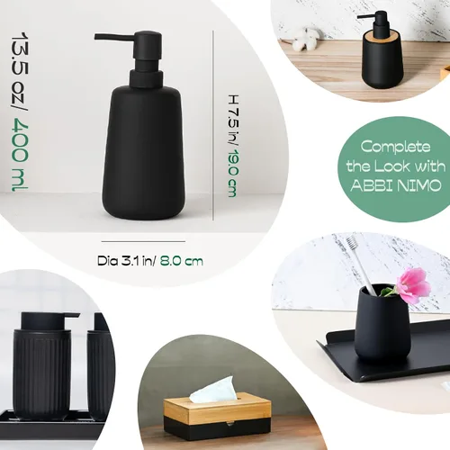 Vista 3 de Dispensador de jabón de cerámica negro mate, dispensador recargable de encimera de baño o cocina de 13 onzas con revestimiento de goma suave al tacto