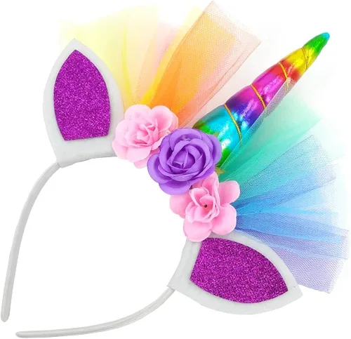 Vista 3 de LYLKD Faldas de tutú arcoíris en capas para niñas pequeñas con diadema de cuerno de unicornio Arcoiris Rainbow