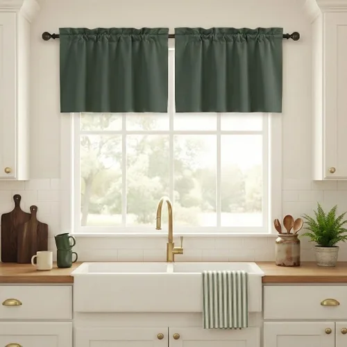 Vista 54 de NICETOWN Cortinas estilo granja de 30 pulgadas de largo para gabinete y alacena de cocina, con aislamiento térmico, bolsillo para barra, cortinas