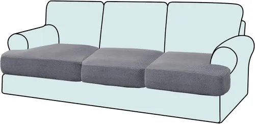 Vista 23 de Funda elástica para sillón con cojín en forma de T, funda de cojín individual para cojín de silla en forma de T, protector de tela jacquard gruesa