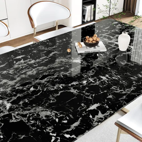Vista 2 de Papel de contacto de mármol blanco y negro brillante para cocina, baño, papel tapiz de granito brillante, despegar y pegar, encimeras, papel