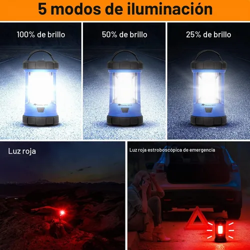 Vista 3 de Linterna de camping, linternas LED de 3200 lúmenes para cortes de energía, cargador de teléfono de 4600 mAh y linterna recargable, linterna con 5