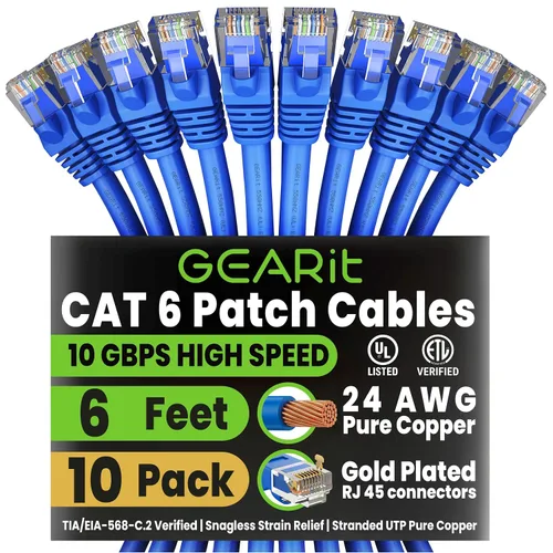 Vista 61 de GEARit Paquete de Cables Ethernet Cat 6 - Paquete de 20 Cables de Conexión Ethernet Cat6 de 1 pie Cable de Conexión de Red RJ45, Conectores
