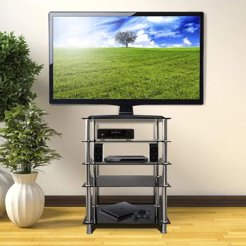 Vista 2 de Mount-It! - Soporte multimedia de vidrio templado para componentes de audio y video, torre de audio y centro de medios con 5 estantes (MI-8671) y 4