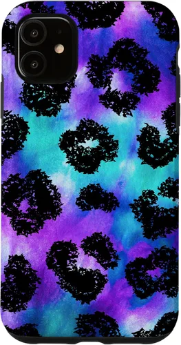 Vista 8 de iPhone 16 Purple Turquoise Black Leopard Tie Dye Print Cheetah Pattern Case