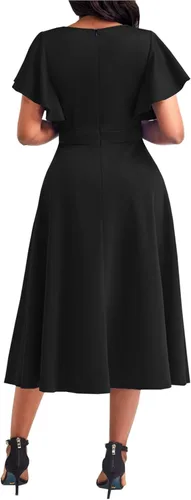 Vista 5 de shengfan Vestido largo de verano de manga corta para mujer, estilo casual, cuello en V profundo, vestido largo acampanado para fiesta de club