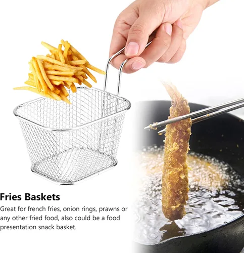Vista 2 de Soporte de papas fritas de acero inoxidable, Mini cesta rectangular para freír, Servicio de mesa de comida frita, Herramienta de cocción de papas