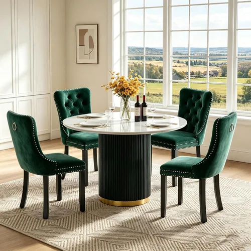 Vista 8 de SSLine 41.3 in Round Sintered Stone Dining Table for 4 Fluted Pedestal Base