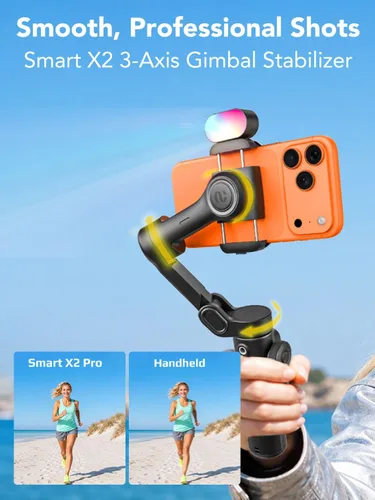 Vista 5 de AOCHUAN Gimbal de mano X2 con poste incorporado y luz RGB Negro
