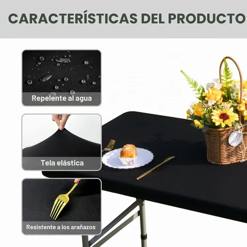 Vista 4 de Mantel de mesa rectangular de 4 pies con ajuste elástico, mantel de elastano elástico de 4 pies para mesas de comedor, para interiores y exteriores