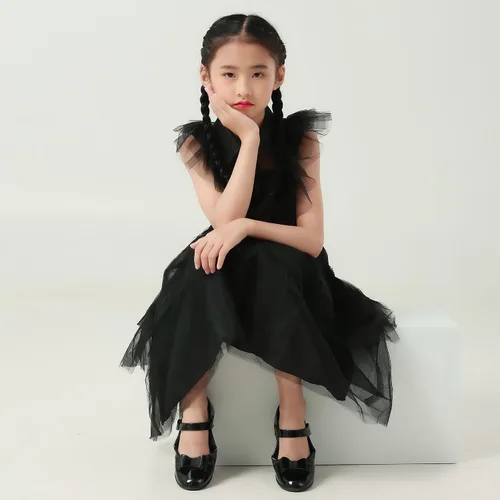 Vista 2 de LAUPHIE Disfraz de miércoles para niñas, vestido de miércoles, disfraz negro para niñas con collar, calcetines, cinturón.
