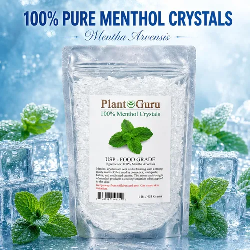 Vista 2 de Cristales de mentol, 1 libra, 100 % menta arvensis pura y natural, UPS de grado alimenticio