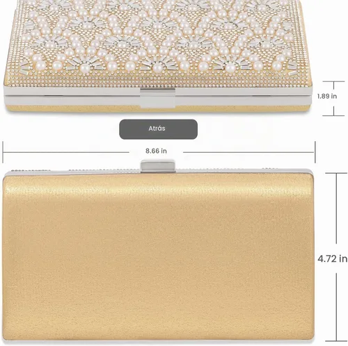 Vista 7 de Evening Clutch Pearl Purse for Women, Party Clutches Bag Wedding Formal Handbags Dorado