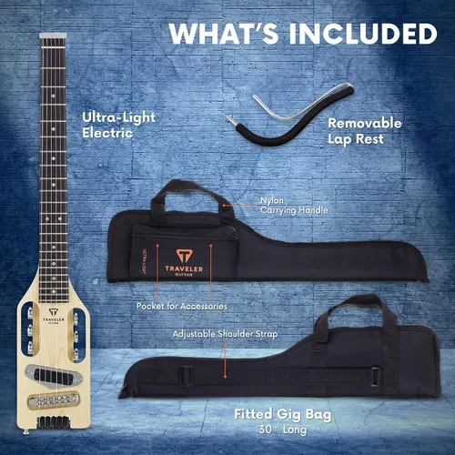 Vista 6 de Traveler Guitar Guitarra eléctrica ultraligera de arce Eléctrica portátil con reposarazo extraíble Guitarra sin cabeza a escala completa de 24