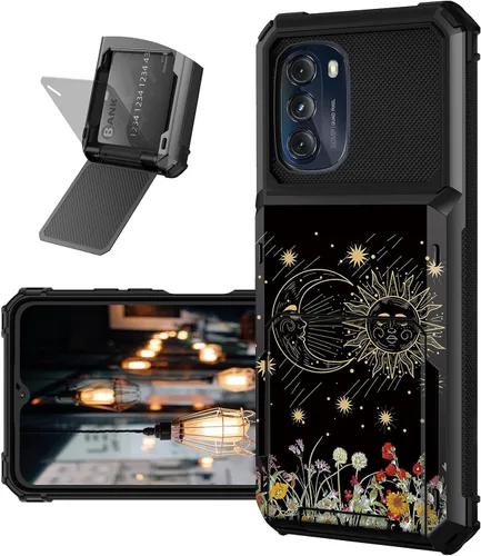 Vista 12 de Funda tipo cartera para Moto G 5G 2022 con ranura para tarjetero, cubierta abatible híbrida de doble capa, resistente, a prueba de golpes, funda