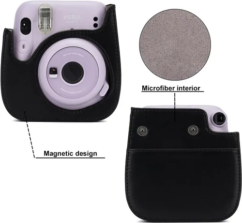 Vista 5 de Funda para cámara instantánea compatible con Fujifilm Instax Mini 12 11/9/8/8+ bolsa de piel sintética con bolsillo y correa ajustable para el Negro