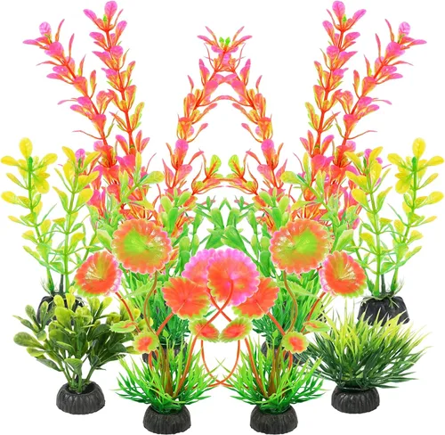 Vista 9 de AQUANEAT Plantas artificiales para peceras, decoraciones de acuario de plástico, accesorios verdes, 10