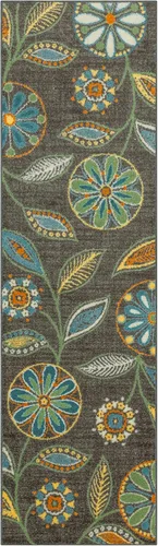 Vista 49 de Maples Rugs Reggie - Alfombra bohemia con estampado floral, 1 pies 8 Gris oscuro
